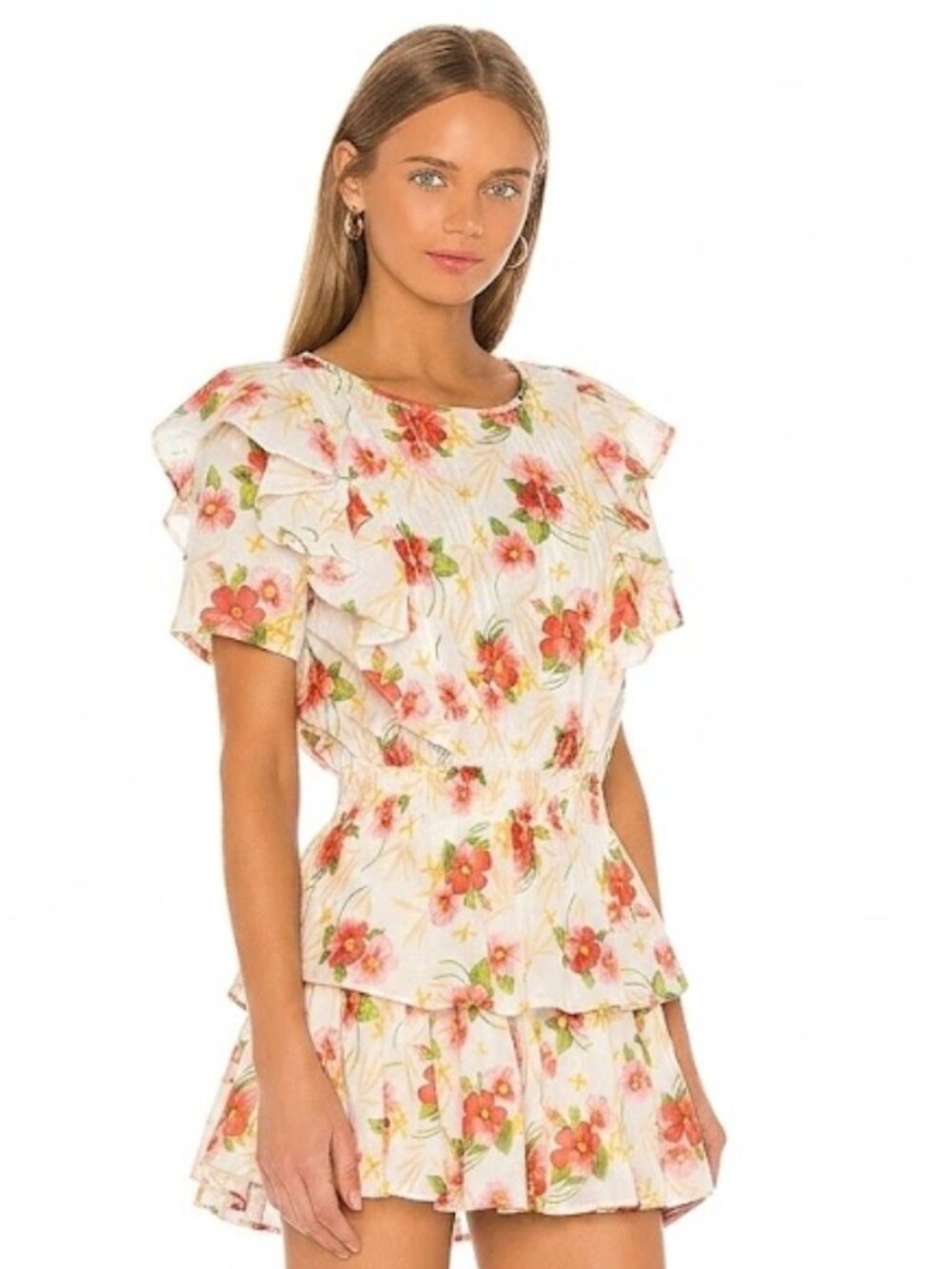 NWT LoveShackFancy Natasha Mini in Island Vibes Floral Ruffle Cotton Dress M